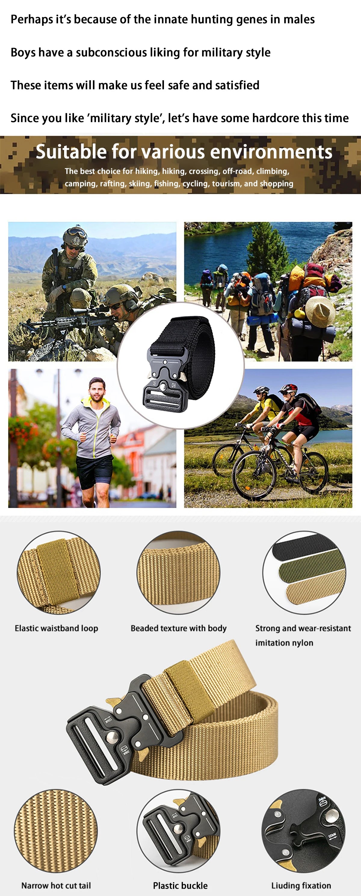 1pc Men's Belt Outdoor Hunting Tactical Mens Belt Multifunctional Combat Survival High Quality Canvas Nylon Mens Belt Sport Belt