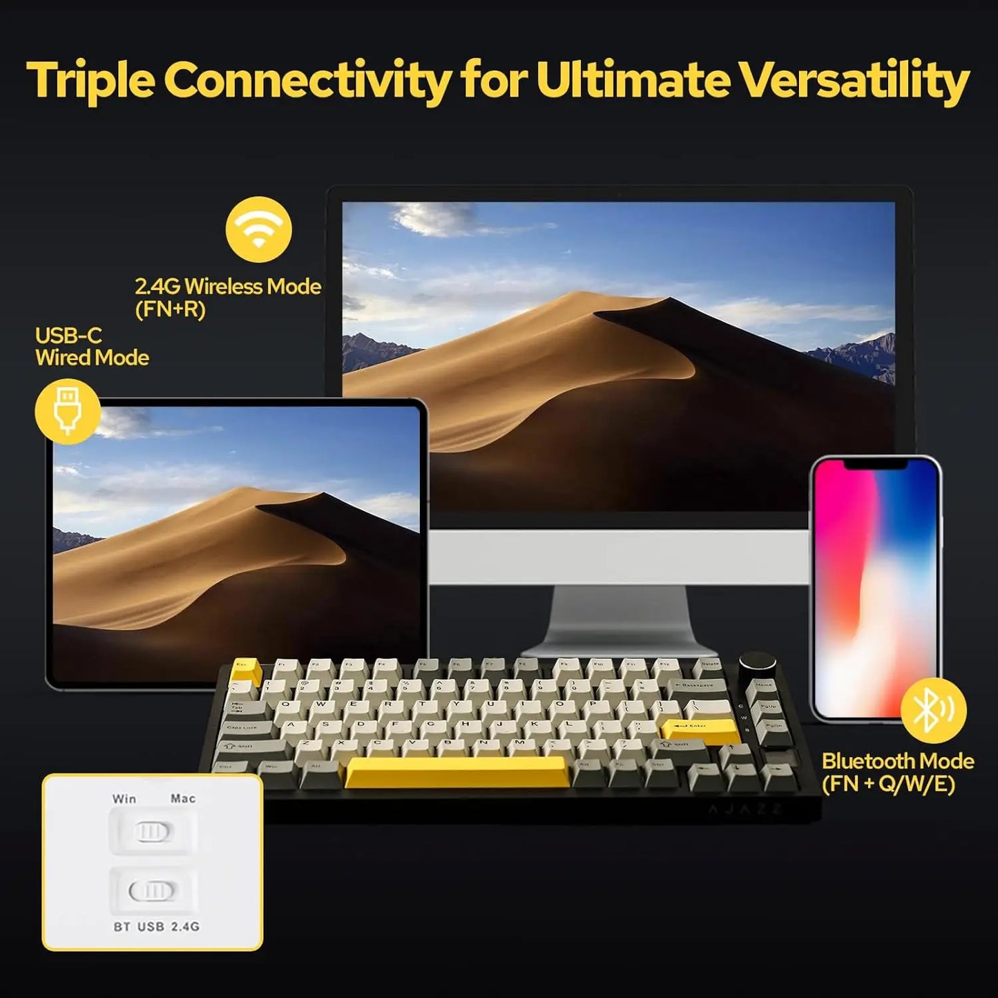 Ajazz AK820/AK820Pro gaming mechanical keyboard Bluetooth 5.1/Wireless/wired c custom keyboard with heat exchange sealed button
