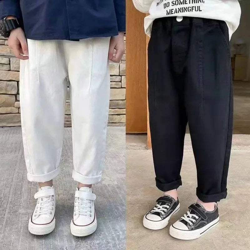 2024 New Baby Pants Solid Color Kids Causal Fashion Trousers Loose Spliced Pocket Harajuku Pants Cotton Boys Children's Clothing
