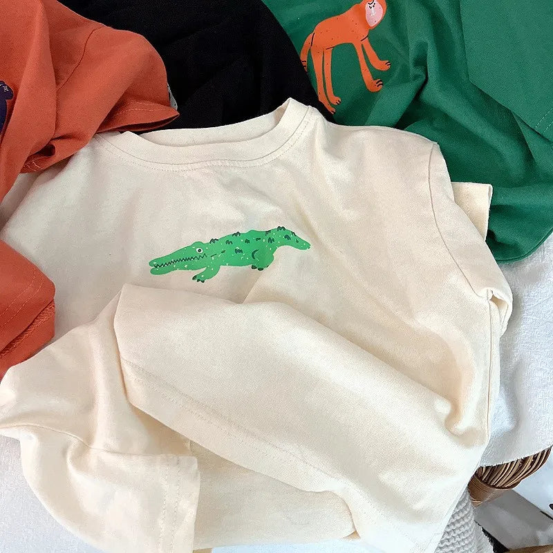 Animal Pattern Baby Boys Girls Short Sleeve Tops Kids Tees Summer Clothing Loose Fashion Trendy Children's Wear T-shirt O-neck