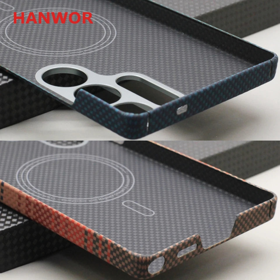 HANWOR Magnetic Carbon Fiber Phone Case for Samsung Galaxy S25 Ultra 600D Aramid Fiber Magnetic Cover S25 Ultra Magsafe Case
