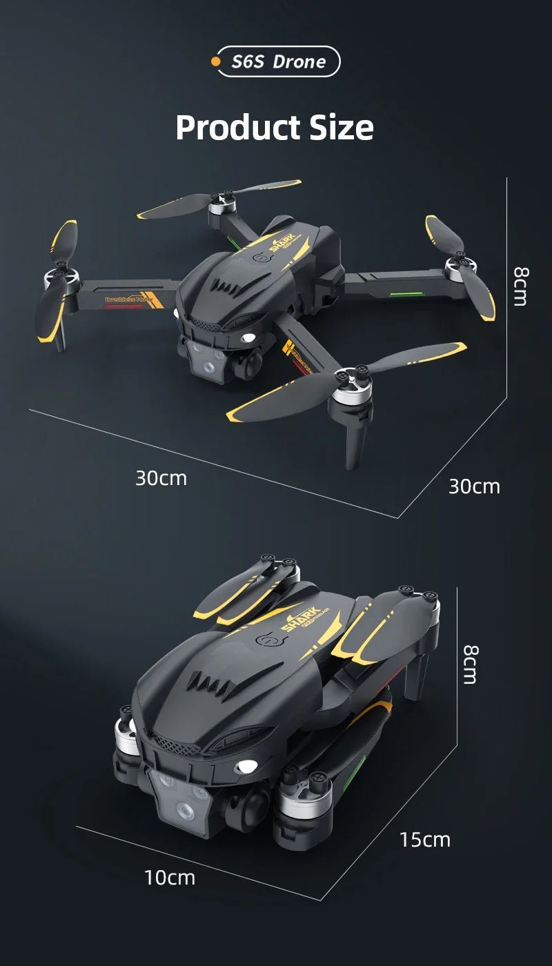 Hot Shark Drone S6S Brushless Professional 8K HD Camera WIFI FPV Obstacle Avoidance Optical Flow RC Foldable Quadcopter Toys