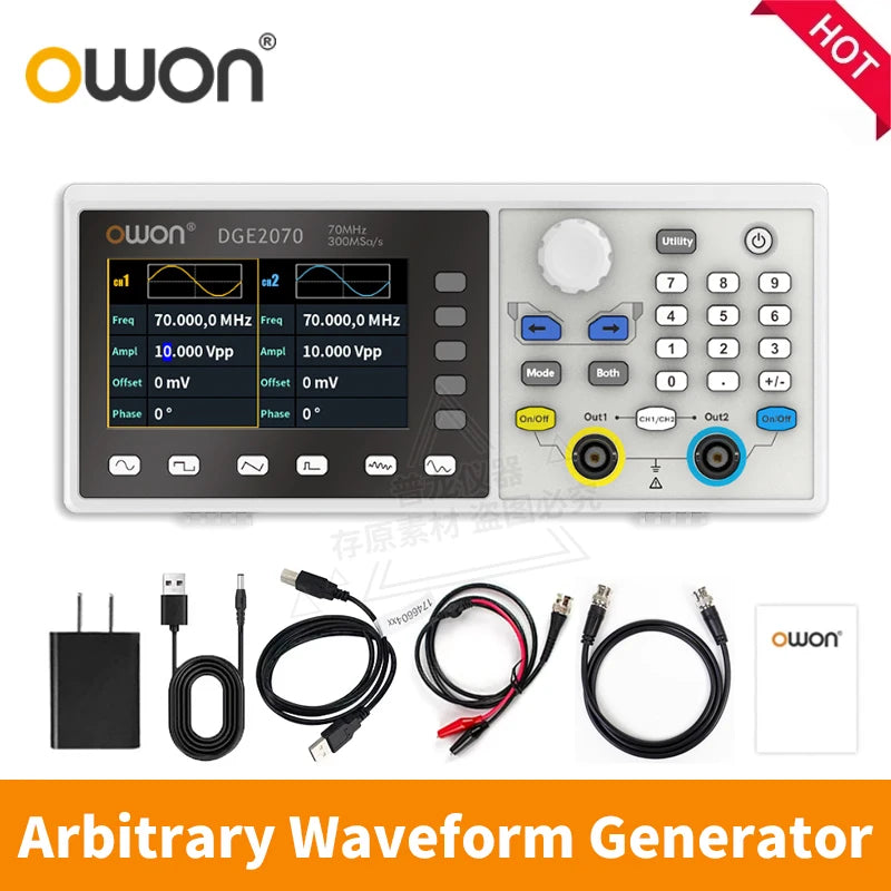 Owon 2-Ch function arbitrary waveform signal generator DGE2035/2070 30/70MHz 14bits, modulation, swept frequency, pulse, storage