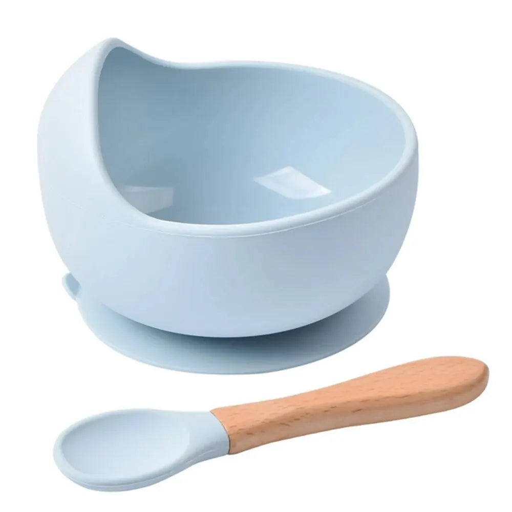 High Quality Spill-Proof Silicone Feeding Bowl Baby Dishes Kid Dinner Spoon Food Grade Silicone Baby Silicone Tableware