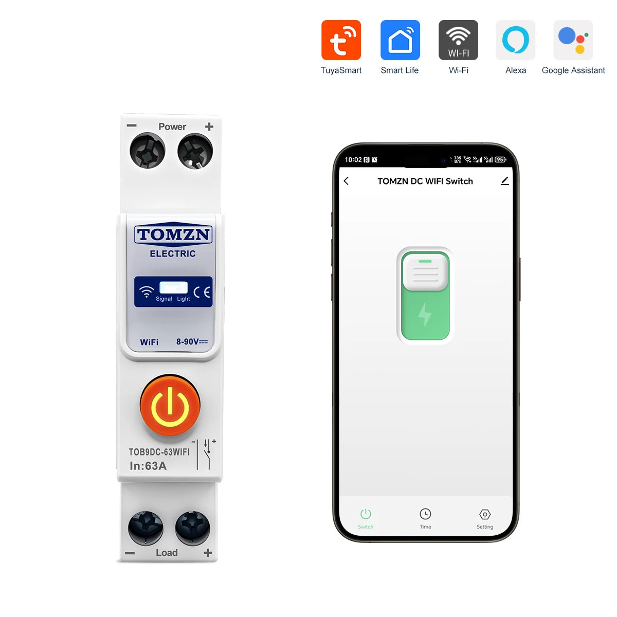 TUYA Smartlife 63A DC 8-90V WIFI Smart Switch Circuit Breaker Time Relay Status Switching Power Supply TOMZN