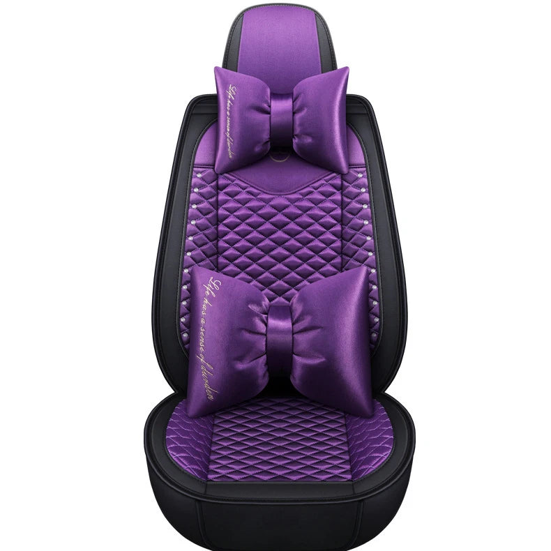 4 Pc Breathable 3D Bling Diamond Inlaid Leather Flax Car Seat Cover For Women