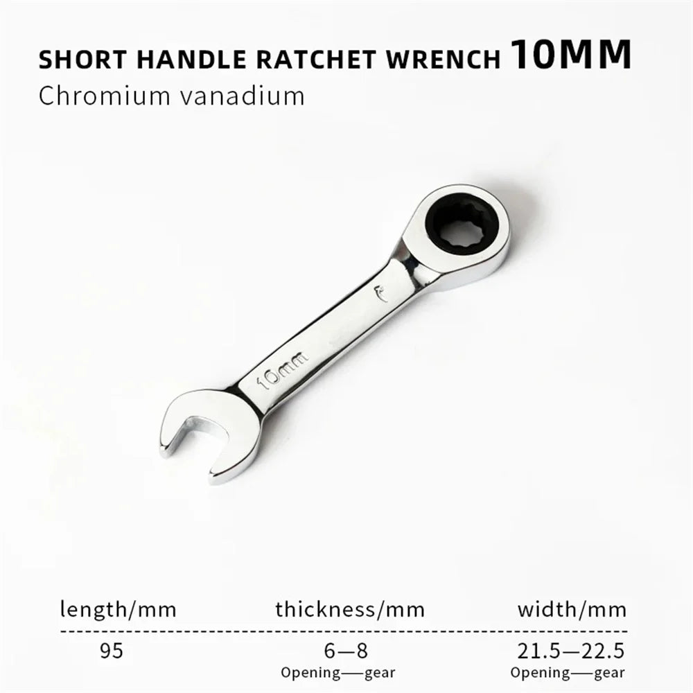 Short Handle Ratchet Spanner 6/7/8/9/10/11/12/13/14/15/16/17/18/19mm Fix Head Ratcheting Wrench Professional Spanner Hand Tools
