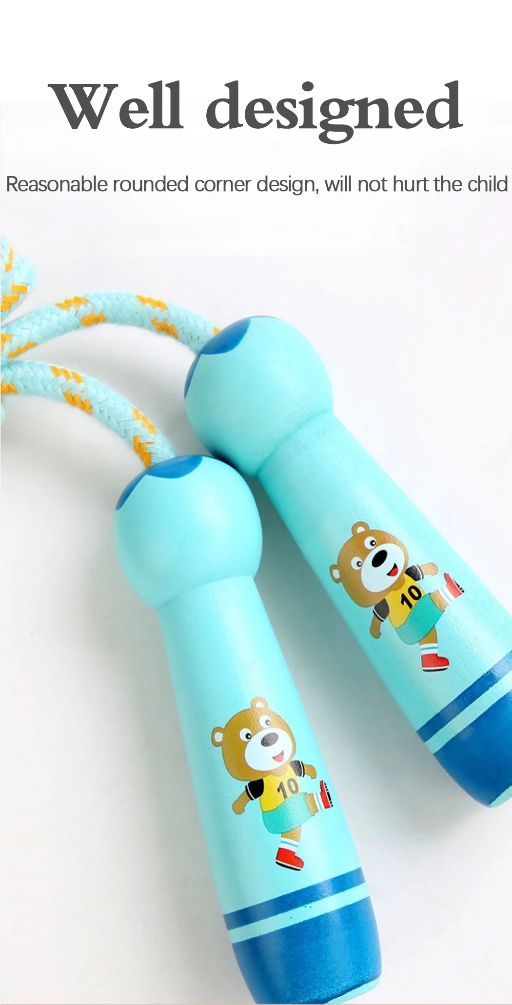 Children's Sports Adjustable Cotton Rope  Ropes Sport Fitness Lovely Cartoon Skipping Natural Wooden Handle Fillet Design