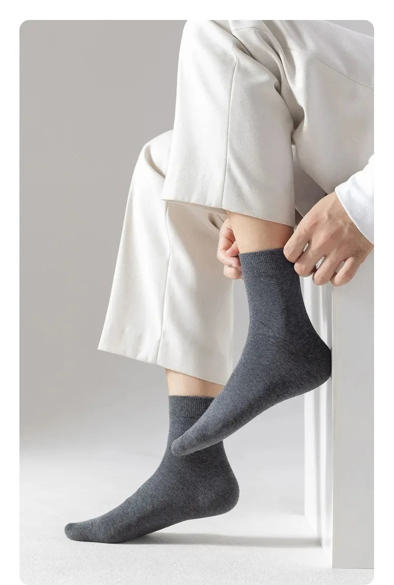 HSS 10Pairs Men‘s Socks Cotton Casual Business Middle Black Breathable Male Crew Socks Summer Winter Dress Gifts Socks Size38-45