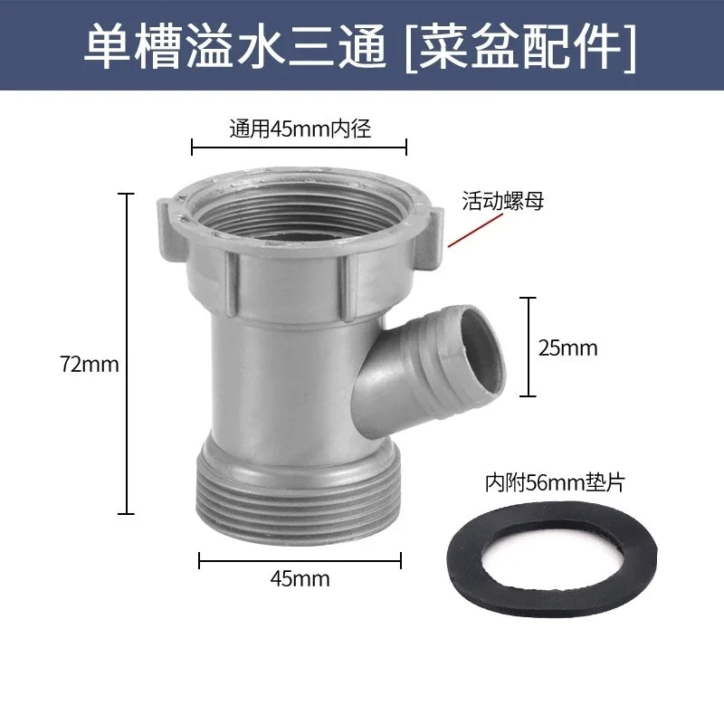 Sink Drain Pipe Adapter Kitchen Basin Sewer Branch Drainage Water Pipe Thread Hose Joint Bathroom Downpipe Accessories