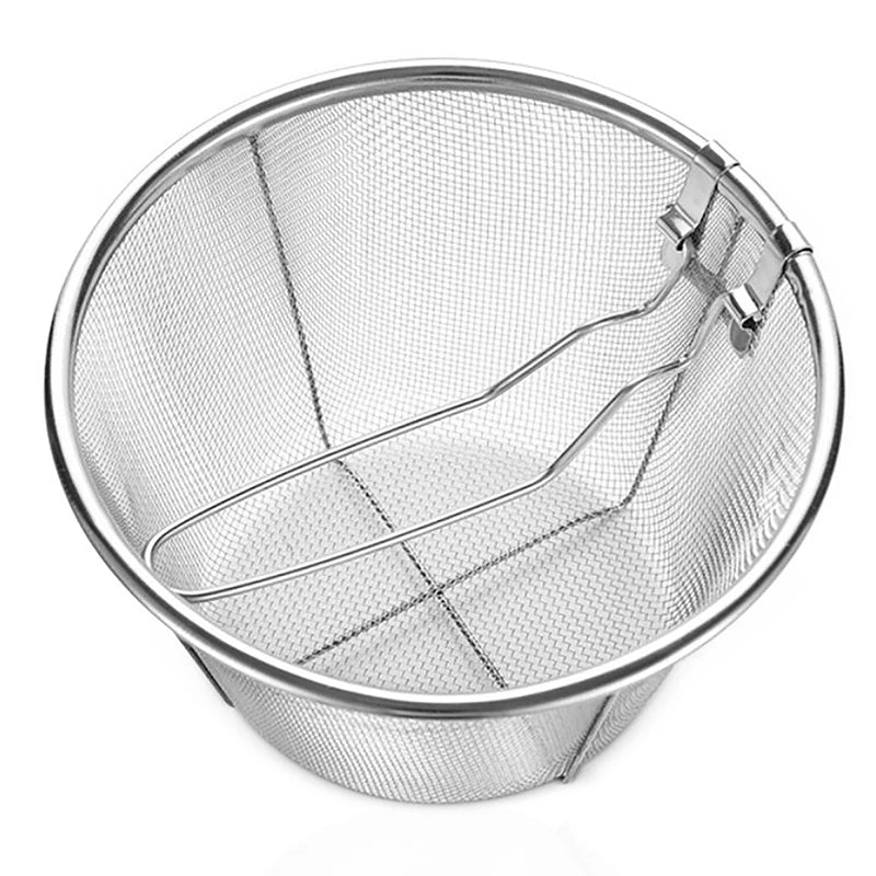 French Chip Frying Strainer Basket Stainless Steel Deep Fry Basket Kitchen Round Fryer Wire Mesh With Handle Wire Colander Nets