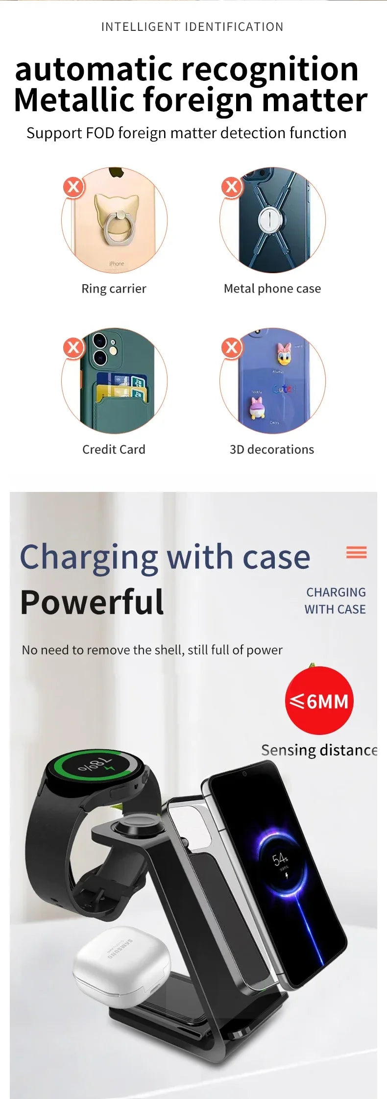 3 in 1 Wireless Charger Stand For Samsung Galaxy S23 S22 S21 Watch 6 Pro/5/4/3 Active 1 2 Buds 2 Pro Plus Fast Charging Station