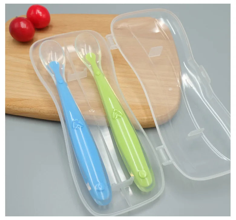 1/2Pcs Silicone Spoon Set Baby Learning to eat Training Spoon Baby Silicone Soft Spoon PP Plastic Box Children's Tableware Box