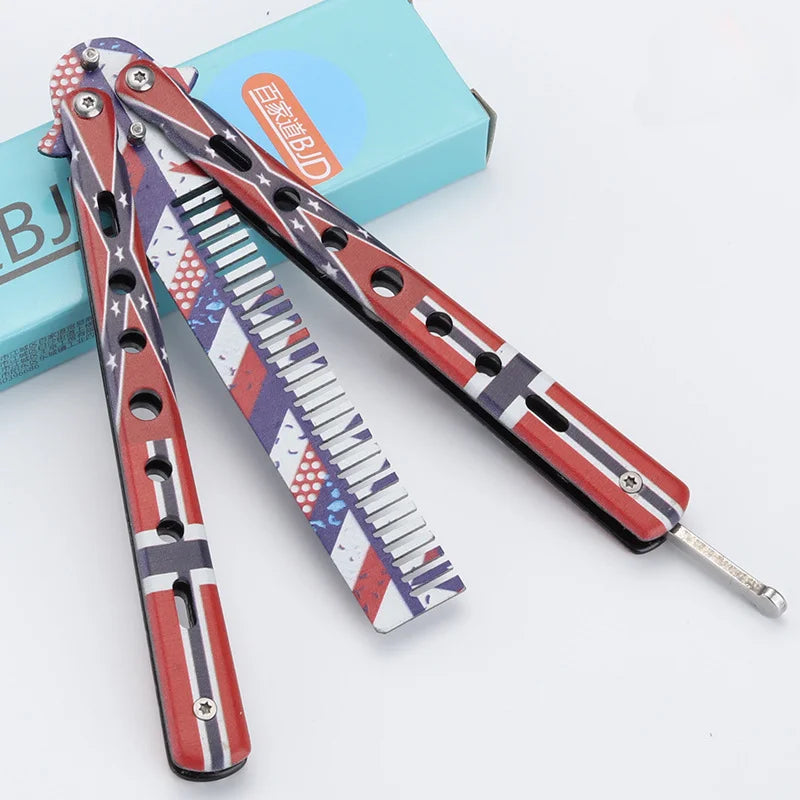 Foldable Comb Stainless Steel Practice Training Butterfly Knife Comb Beard Moustache Brushe Salon Hairdressing Styling Tool