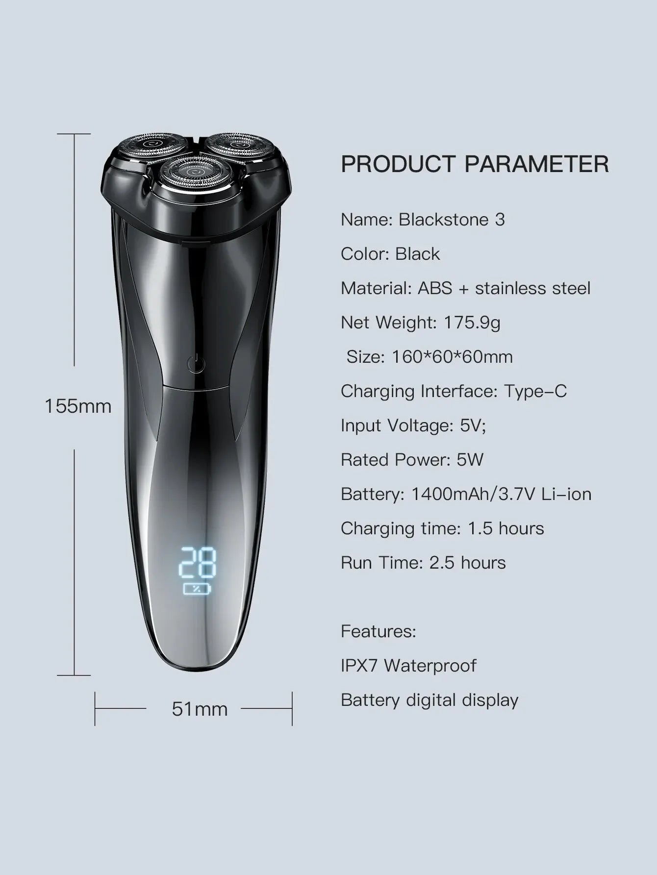 ENCHEN Electric Shaver 3D Blackstone 3 IPX7 Waterproof Razor Wet And Dry Dual Use Face Beard Battery Digital Display For Men