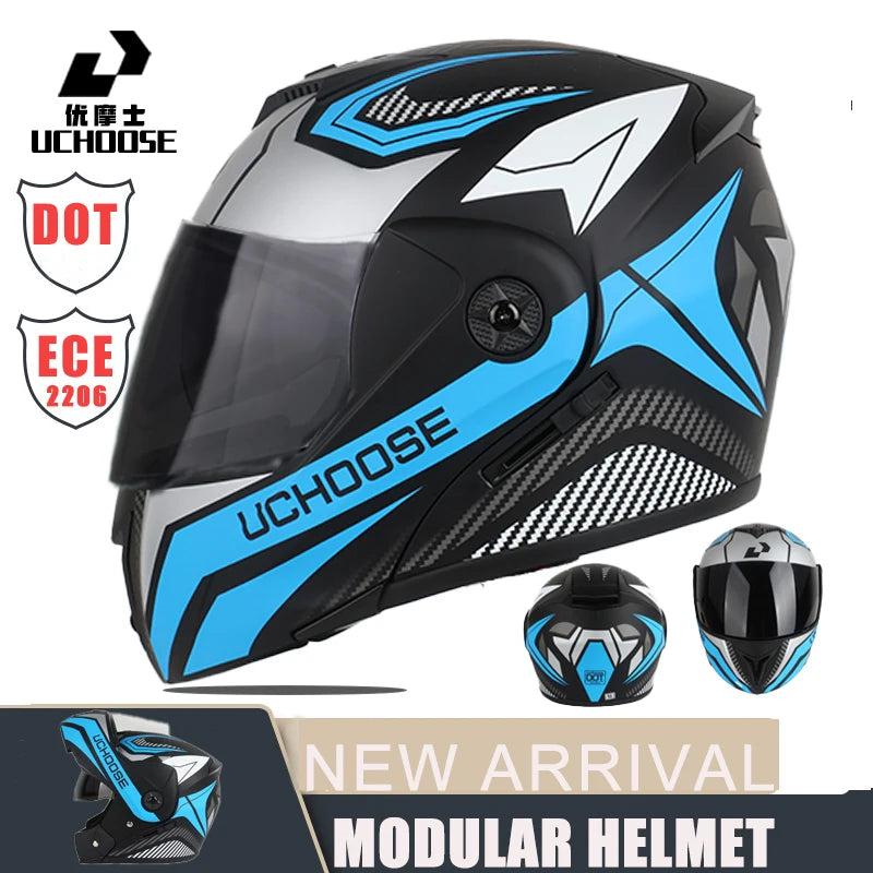 New Modular Motorcycle helmet full face racing with Double sun visor Women man flip up helmet Double lens DOT