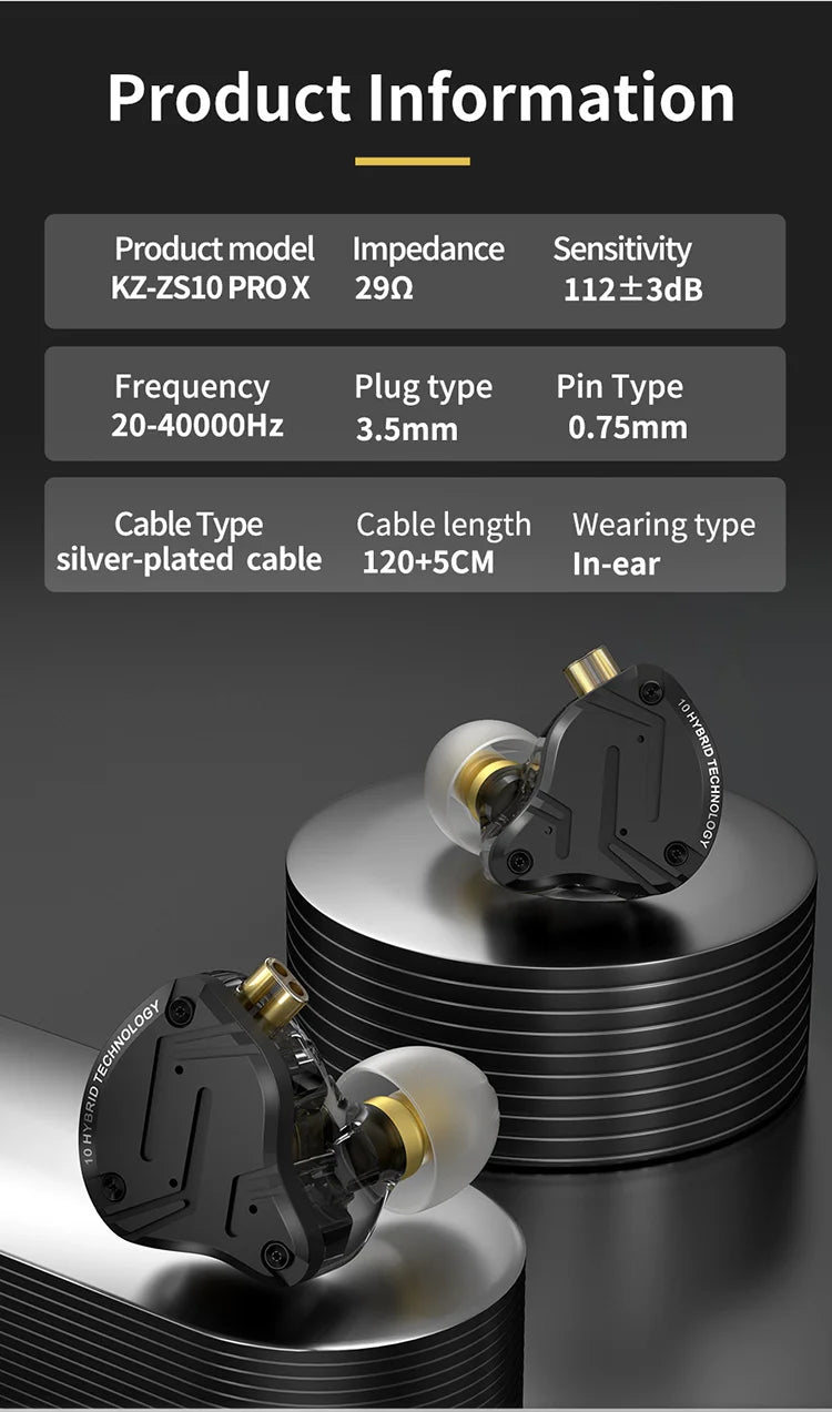KZ ZS10 PRO X HIFI Bass Metal Hybrid In-ear Earphone Sport Noise Cancelling Headset Earbuds