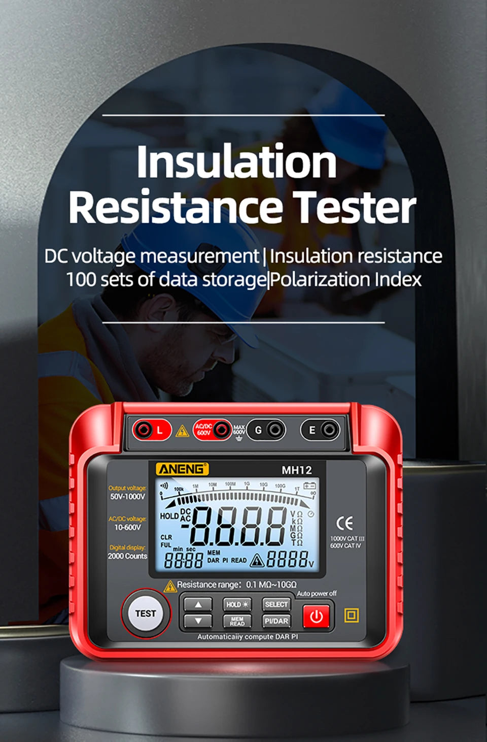 ANENG MH12 Digital Megohmmeter Meters  Insulation Earth Resistance Meters Tester cable High Voltage Voltmeter Meter