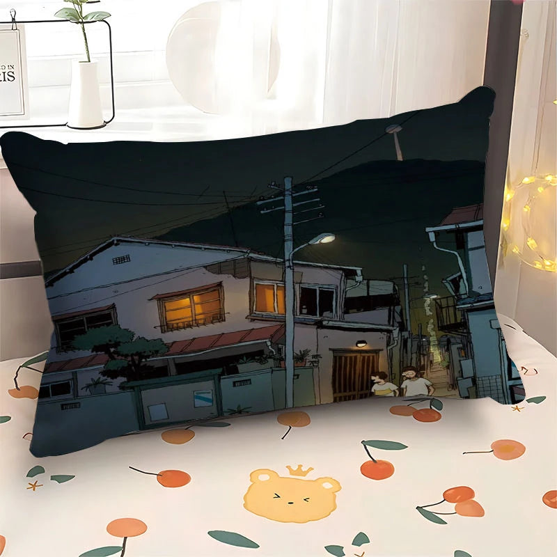 Scene Art Anime Cartoon Pillowcase, 30×50cm Rectangular Sofa Cover, 40×60cm Car Seat Cushion