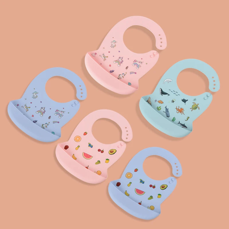 Silicone Babi Bib Waterproof Saliva Dripping Banana Bibs Cartoon Newborn Feeding Soft Edible Aprons Baby Adjustable Burp Scarf