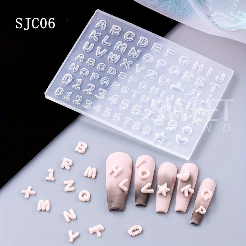 3D Letter Music Note Nail Silicone Mold DIY Fashion Carving Template Decoration Tools Acrylic Jewelry Nail Accessories Supplies