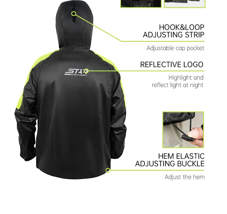 Star Field Knight Black-grey Motorcycle Raincoat Rainpants Suit Waterproof Inner Mesh Breathable Men Women Riding Gears 2Pcs/set