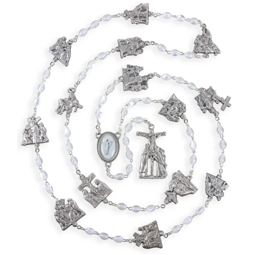 14 Stations of the Cross Rosary Connector Parts with Crucifixion Pendant 15Pcs Set DIY Chaplet Kits Handcraft Sacraments Gifts