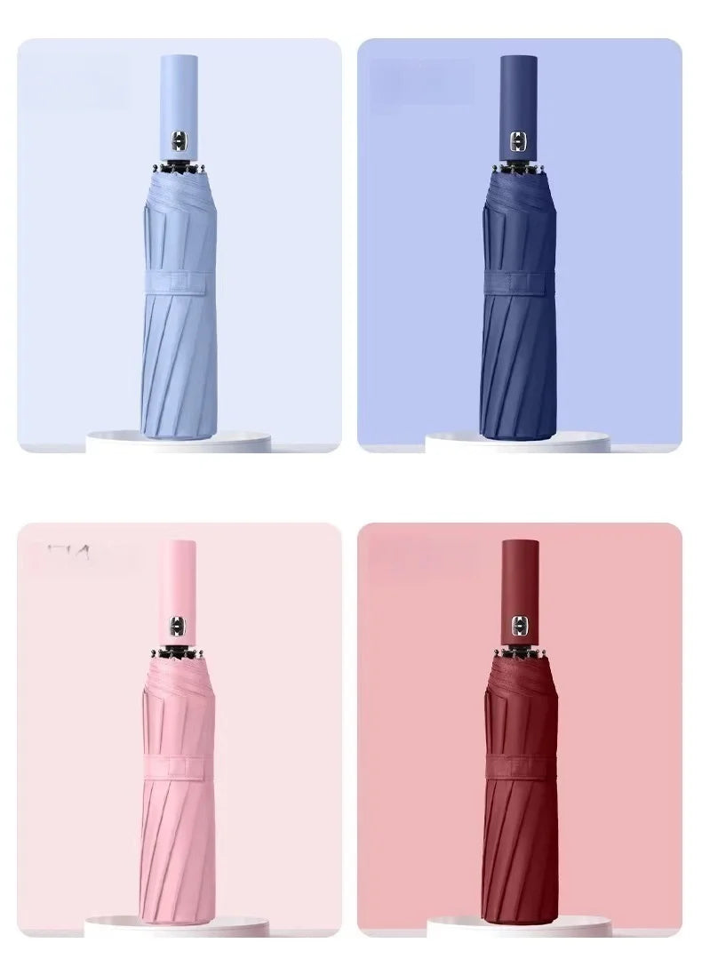 12 Bone Black Glue Fully Automatic Umbrella With Thick And Durable Keel Three Fold Umbrella UV Resistant Folding Umbrella 12 Bon