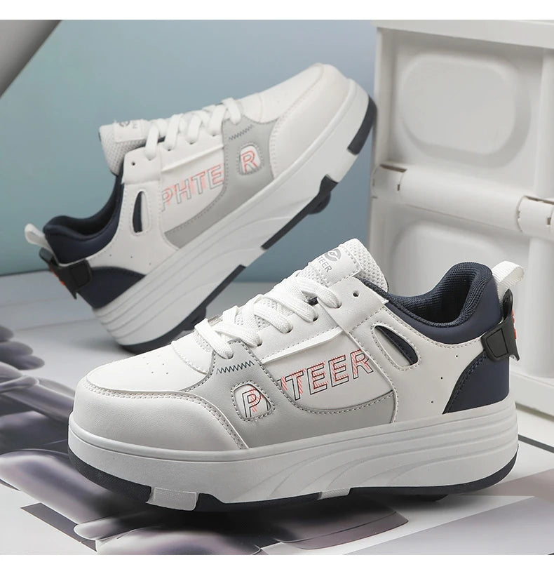 Student roller skates, detachable four-wheel roller skates, size 31-40 multifunctional sports shoes for boys and girls