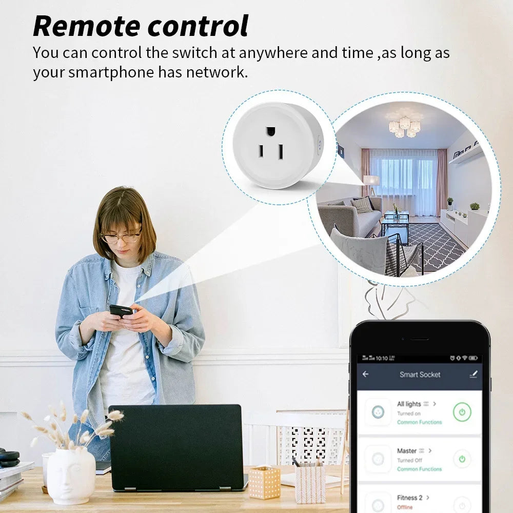 Smart WiFi Outlet Socket 10A US Plug Voice Control Alexa/Google Home Remote App Control Timer Countdown Device Share 85V-265V