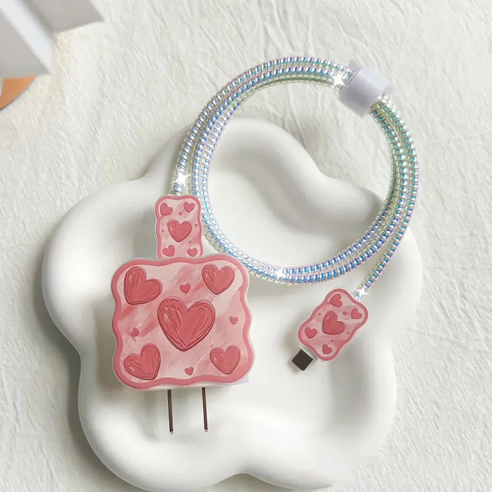 5PCS Love Heart Charging Data Cable Protector Winder Accessories For iPhone 18w/20w Charger Protective Cover Protective Shell