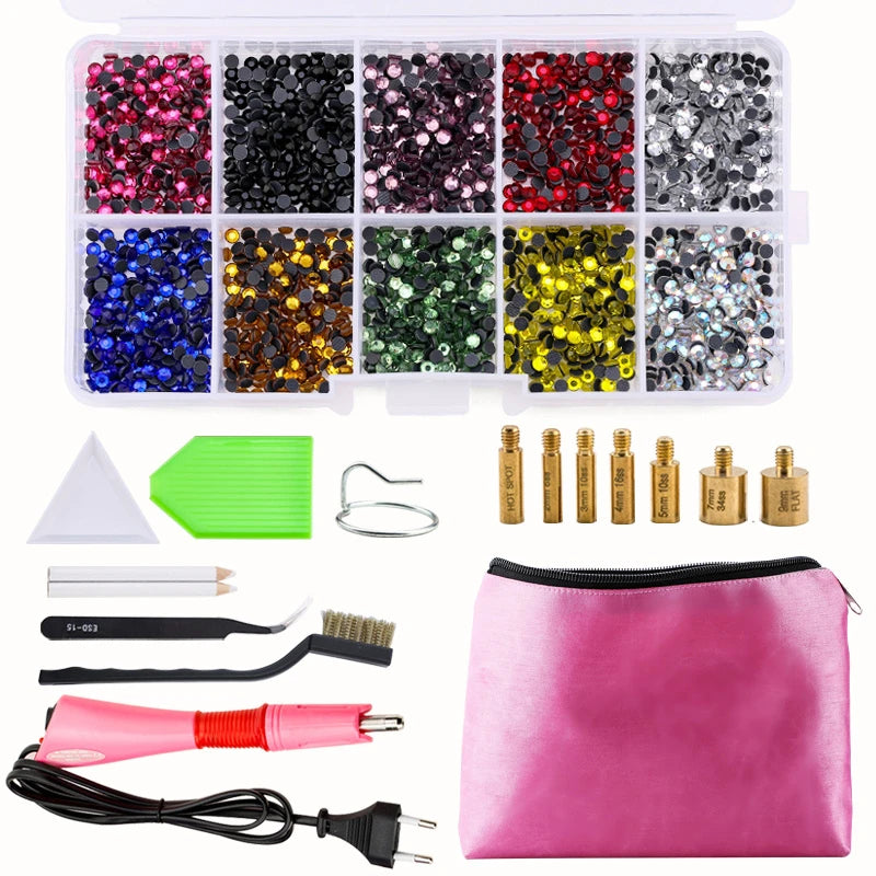 QIAO Hotfix Rhinestones Applicator Tools Kit Iron on Essential Rhinestone Set for Garment Bag Shoes DIY Craft
