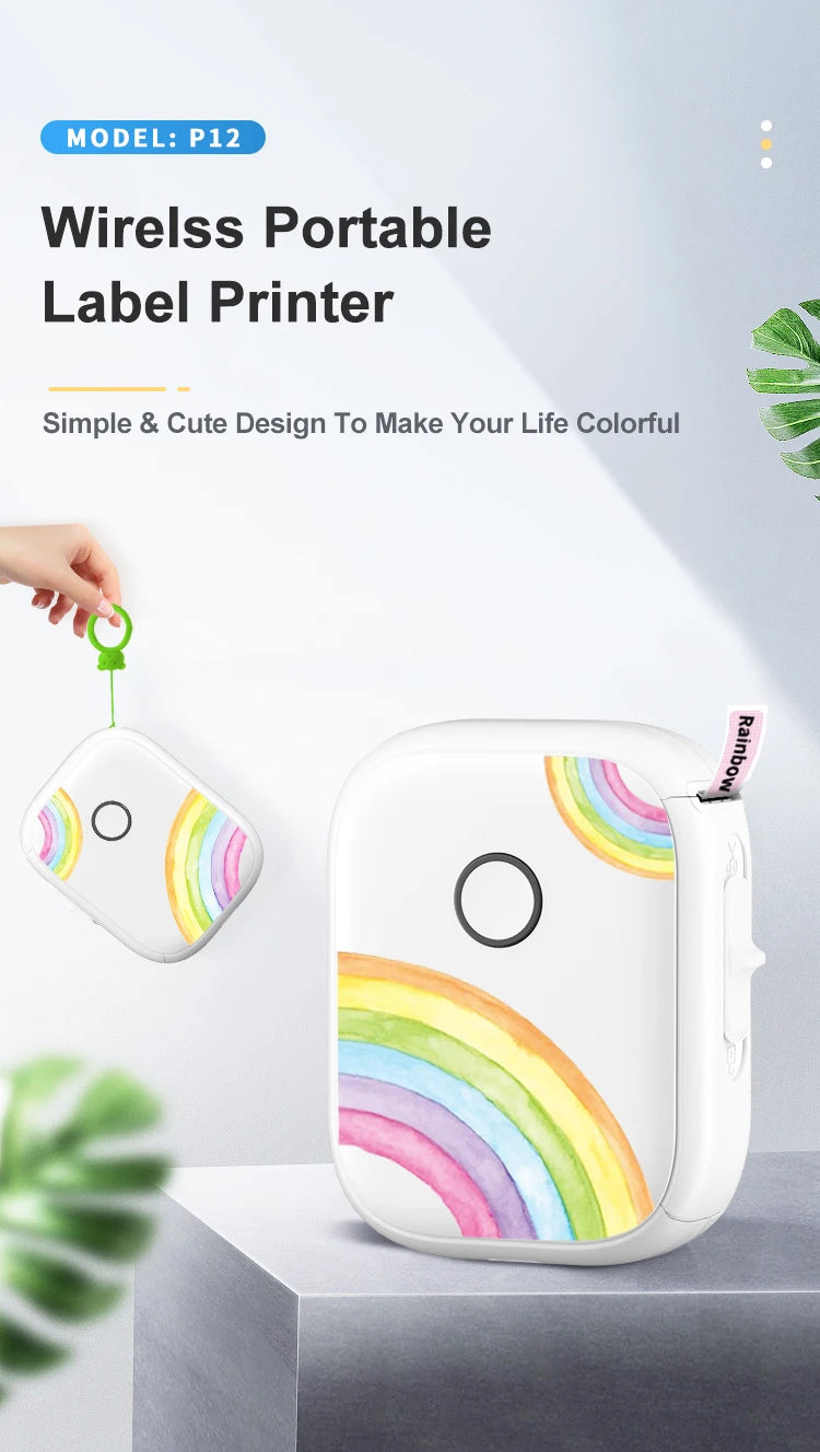 P12 Self Adhesive Sticker Label Printer Portable Labeling Machine Wireless Bluetooth Mini Label Maker with1PK Continuous Paper