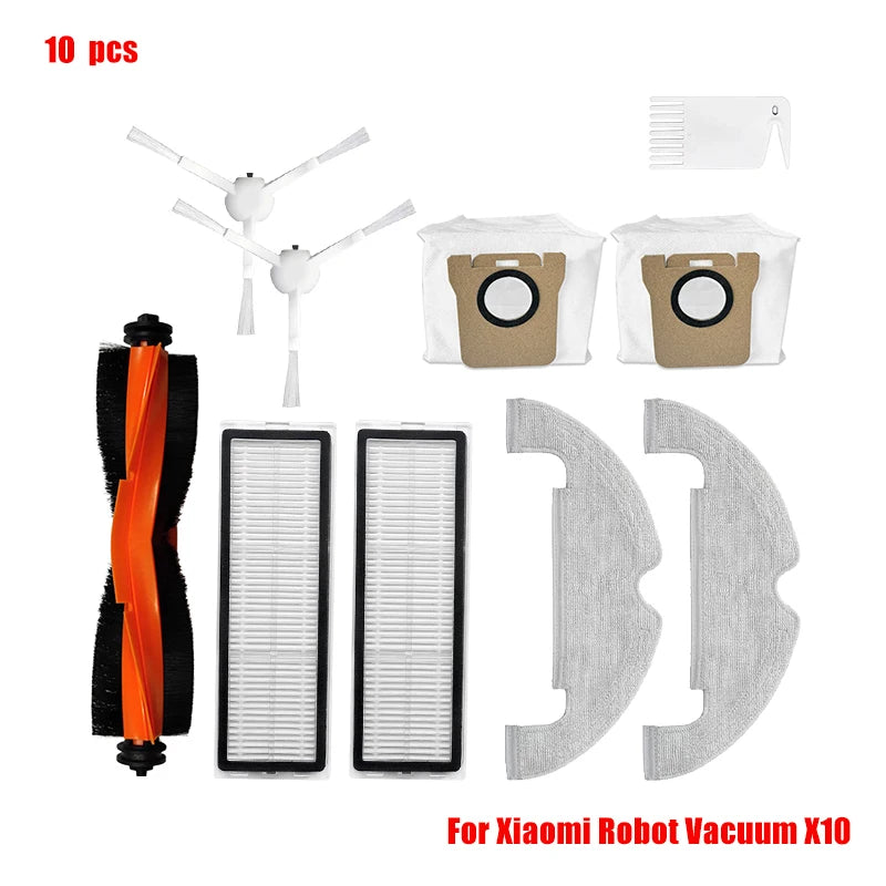 For Xiaomi Robot Vacuum X10 Robot Vacuum Cleaner Parts Replacement Main Side Brush Hepa Filter Mop Cloth Dust Bag Accessories