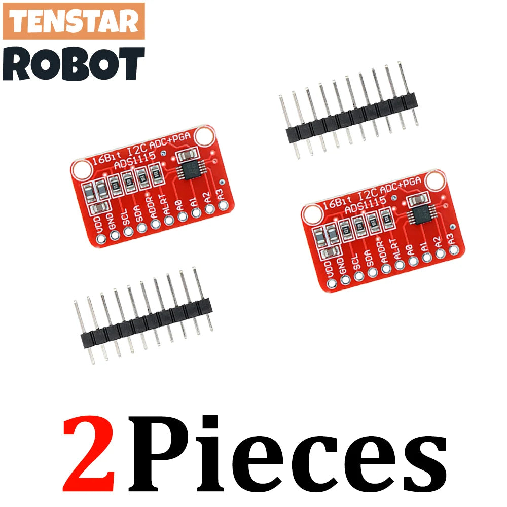 TENSTAR 2pcs ADS1115 Module Red Board 16 Bit I2C ADC 4 Channel with Pro Gain Amplifier
