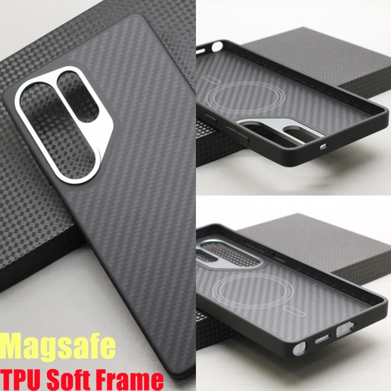 HANWOR Magnetic Carbon Fiber Phone Case for Samsung Galaxy S25 Ultra 600D Aramid Fiber Magnetic Cover S25 Ultra Magsafe Case