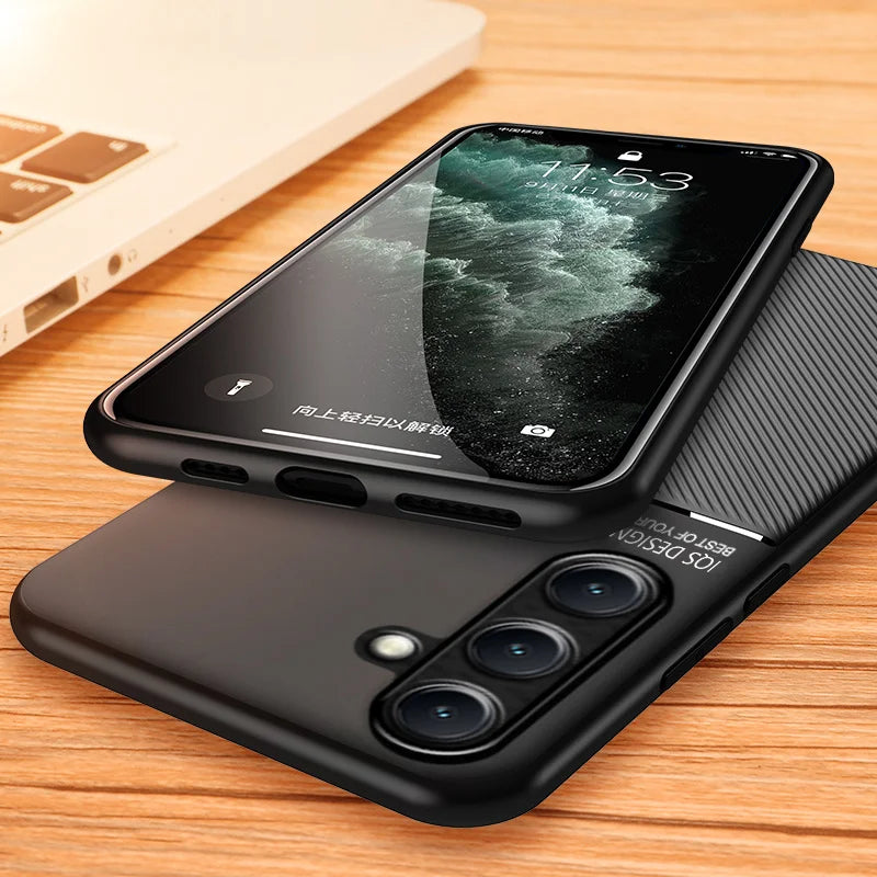 Car Magnetic Holder Leather Plate Phone Case for Samsung Galaxy S25 S22 S23 S24 Ultra Plus Edge S21 S20 FE 5G Soft Back Cover