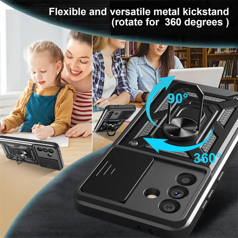 Armor Case For Samsung Galaxy S24 FE S22 S23 Plus S21 S25 Ultra S20 A54 A16 5G A56 A55 A35 A15 A05 A06 Slide Lens Protect Cover