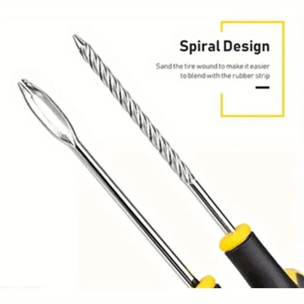 All-in-One Tire Repair Kit: Car Motorcycle Bike Truck Emergency Puncture Plug Tool with Rubber Strips - Roadside & Garage Use