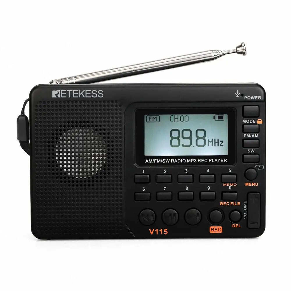 RETEKESS V115 Radio FM AM SW Portable Radios Rechargeable  Radio Batteries multiple bands  USB Recorder Speaker for Elders TX32