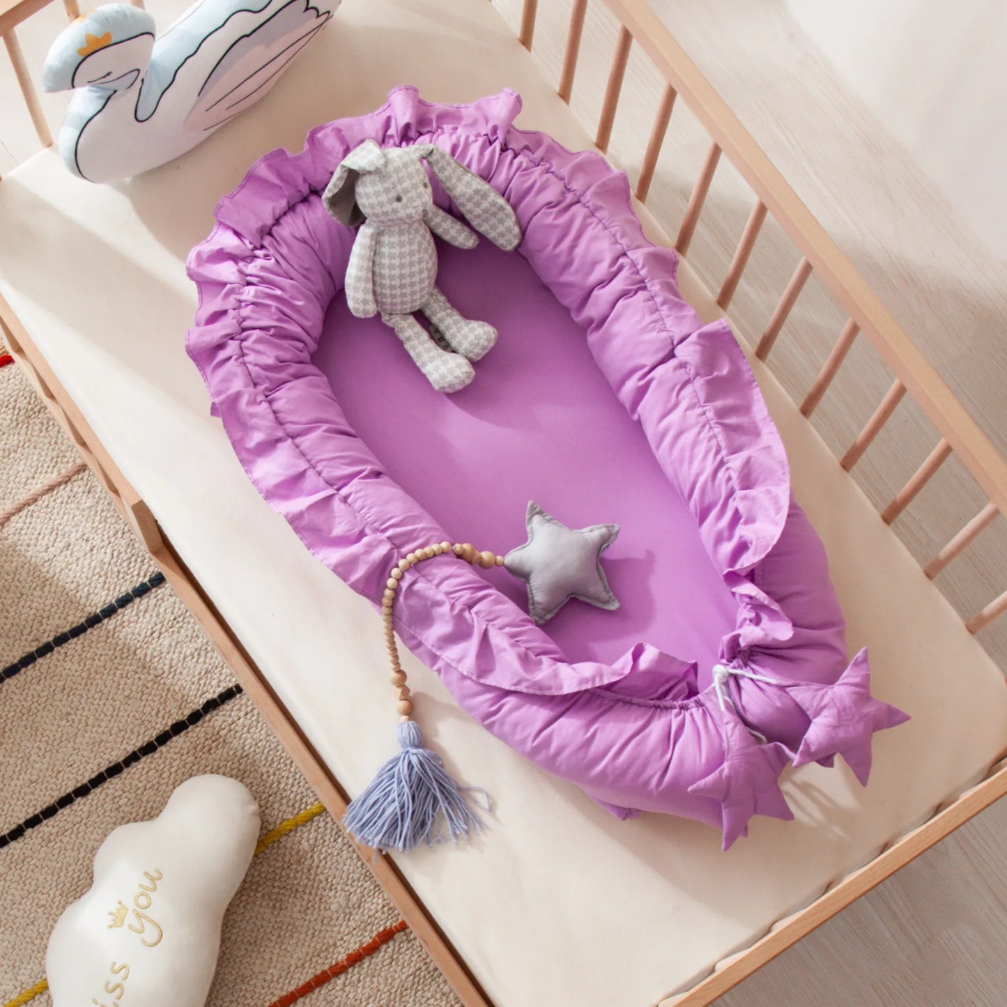 Newborn Bed for Breastfeeding Sleep Baby Cribs Portable Baby Nest 0-18 Months Detachable Anti-Rollover Bassinet with Cooling Mat