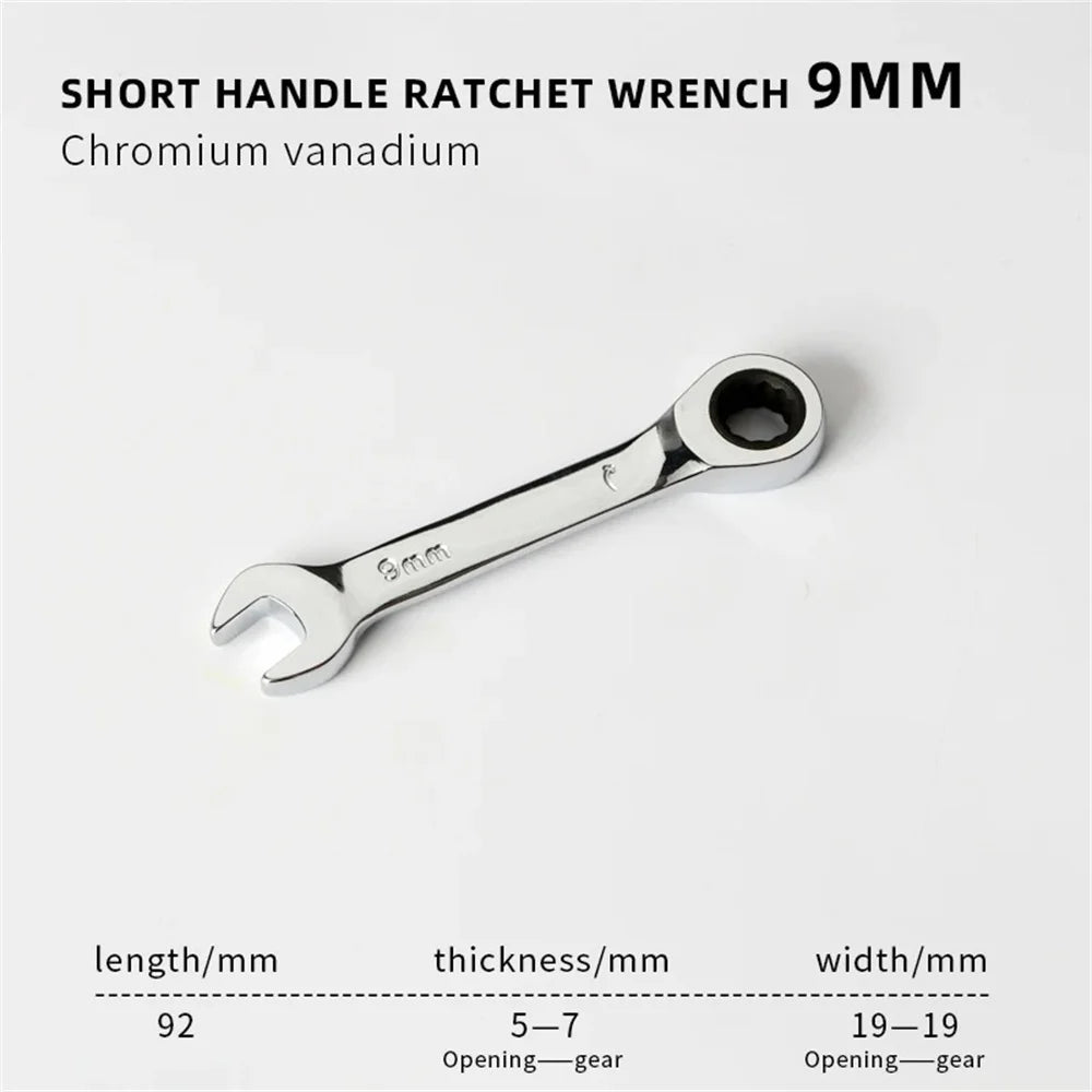 Short Handle Ratchet Spanner 6/7/8/9/10/11/12/13/14/15/16/17/18/19mm Fix Head Ratcheting Wrench Professional Spanner Hand Tools