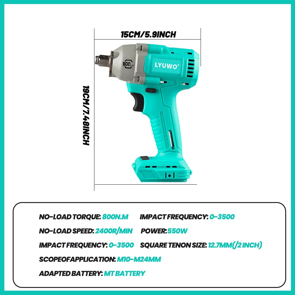 LYUWO 850 N.m Electric Wrench LW-BDD60 Brushless Large Torque Auto Repair Shelf Impact Sleeve Electric Board Hand