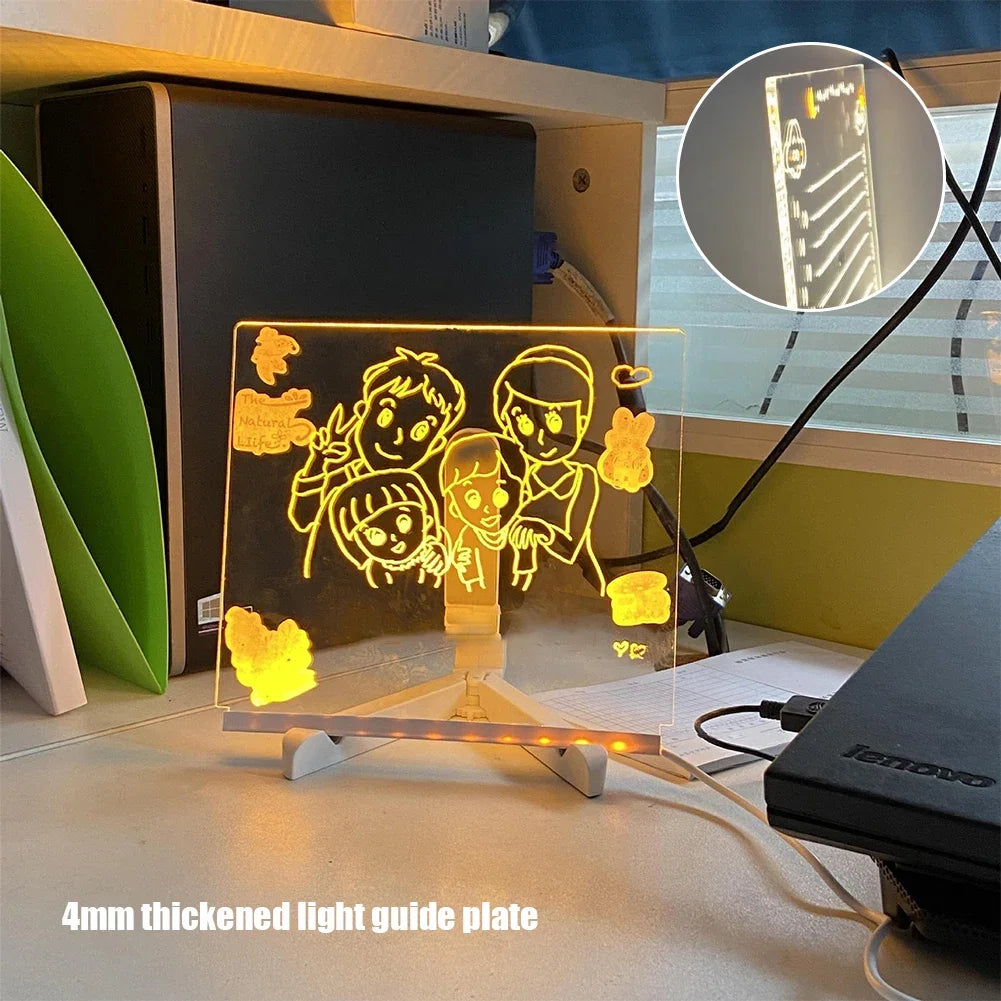 Light Up Acrylic Message Board Rewritable DIY Children's Glowing Drawing Board Message Lamp With Colorful Pens