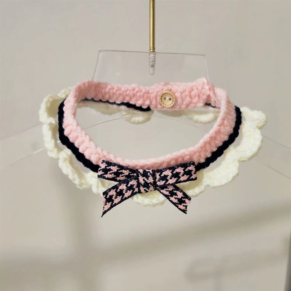 Cute Bow-knot Hand-knitted Saliva Towel  Kitten Cat Puppy  Adjustable Collar Pet Decorative Dog Cat Collar Pet dog Accessories