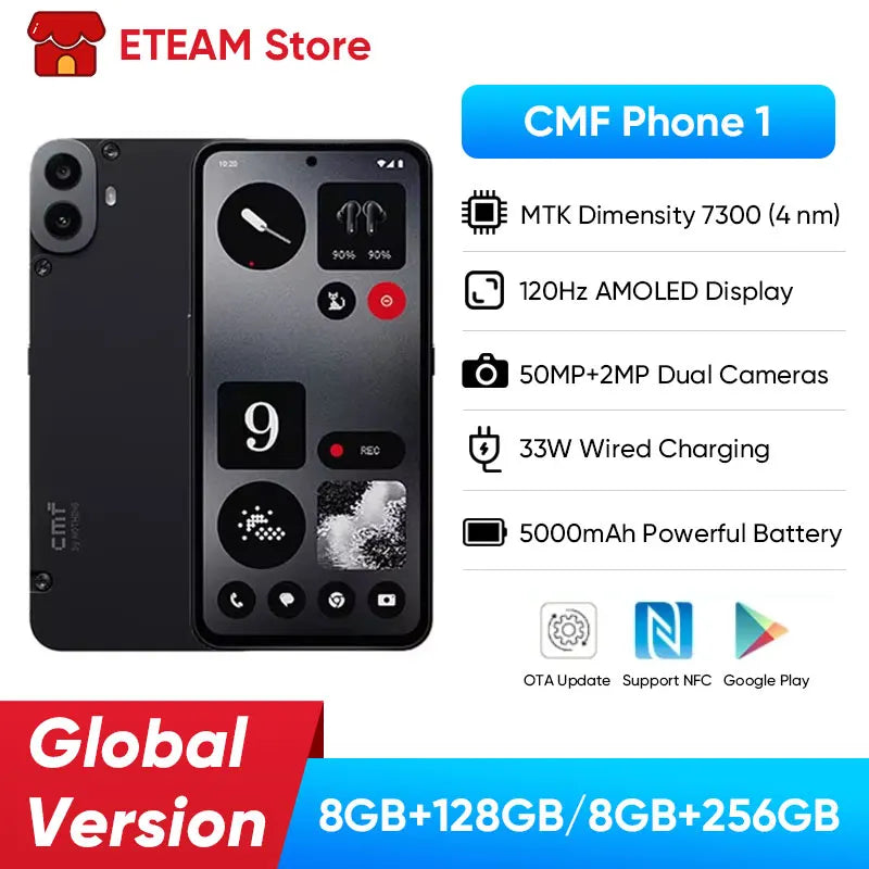 Global Version Nothing CMF Phone 1 6.67” 120Hz AMOLED display Mediatek Dimensity 7300 Dual 50MP 5000mAh 33W Charge Smartphone