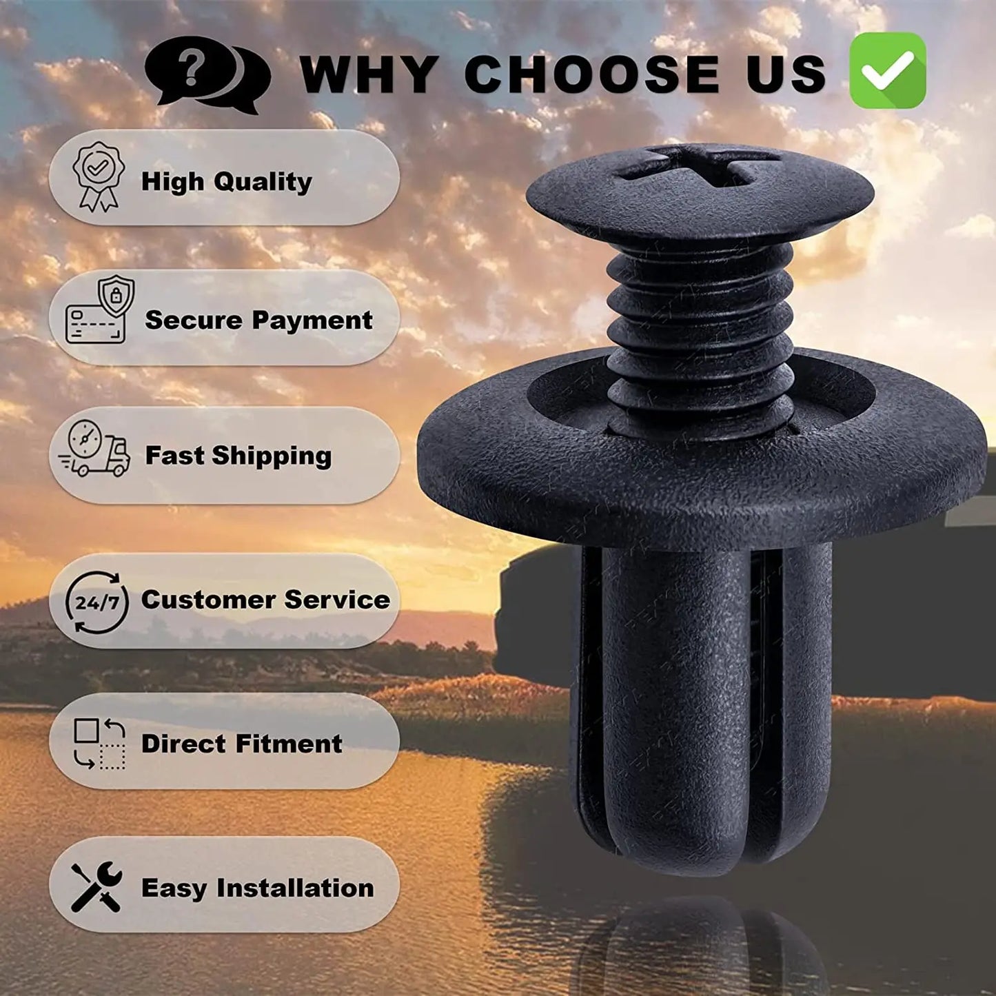 8mm Plastic Rivets Fasteners Screw Car Bumper Fender Black Rivet Car Fastener Clips for Toyota Focus Kia Nissan Yamaha