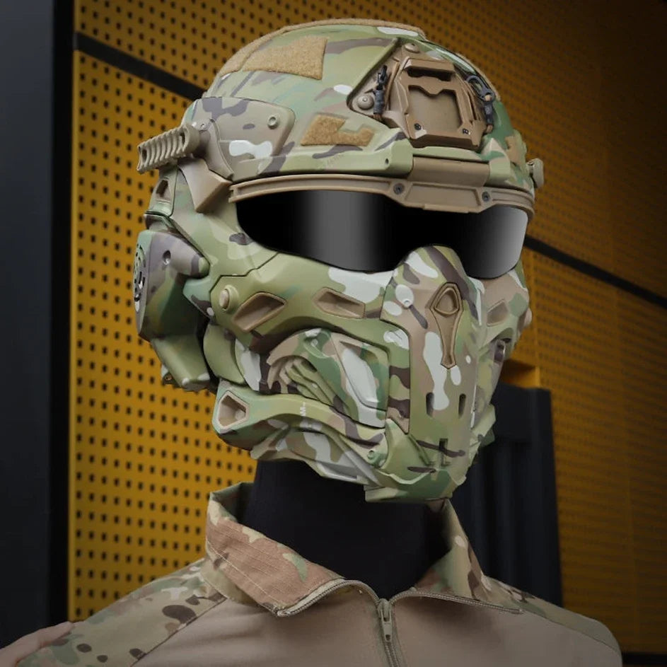Tactical Helmet Built-in Communication Headset Anti-fog Fan Replaceable Lens W Assault Protective