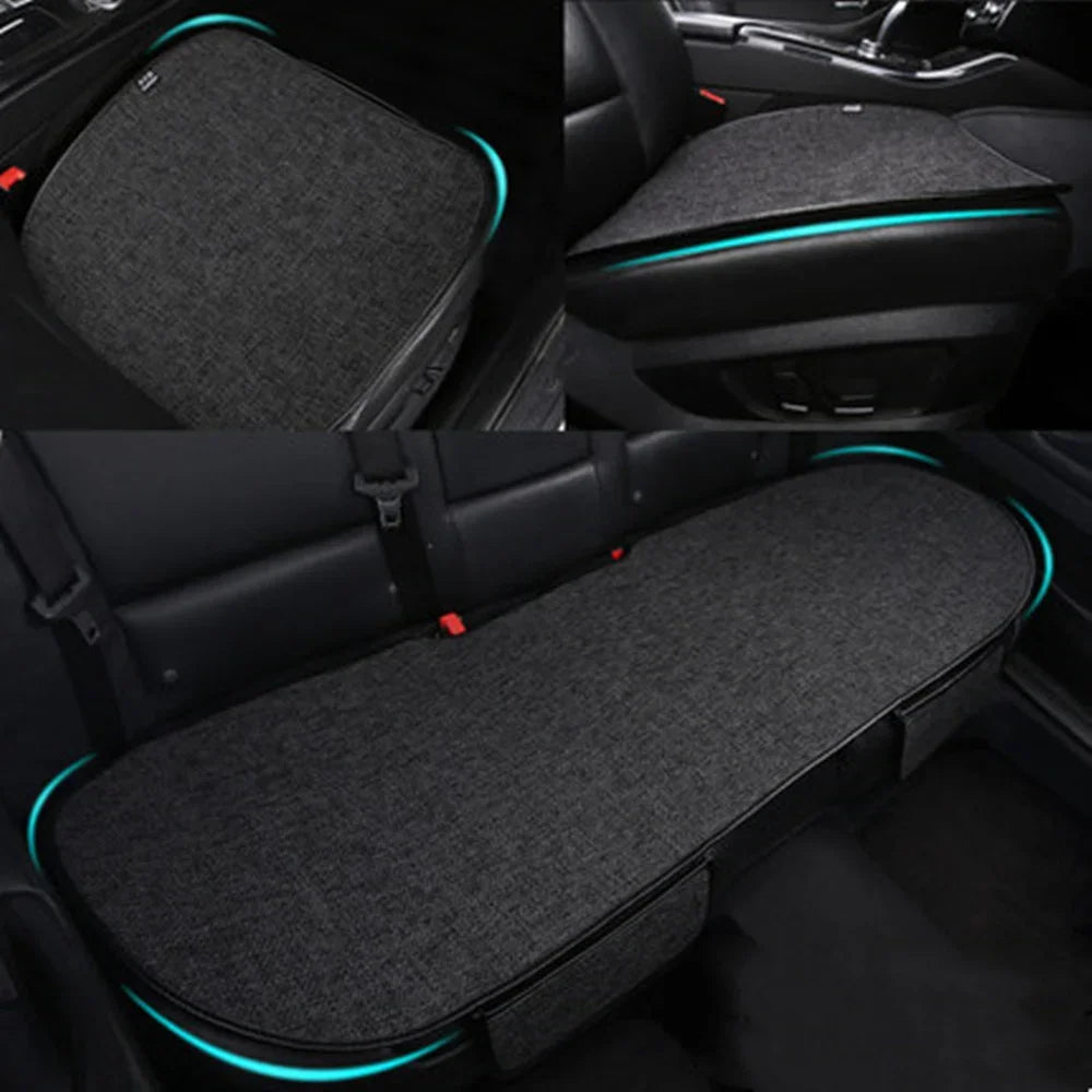 Car seat single-piece four seasons universal three-piece cover without backrest breathable cotton and linen rear cushion