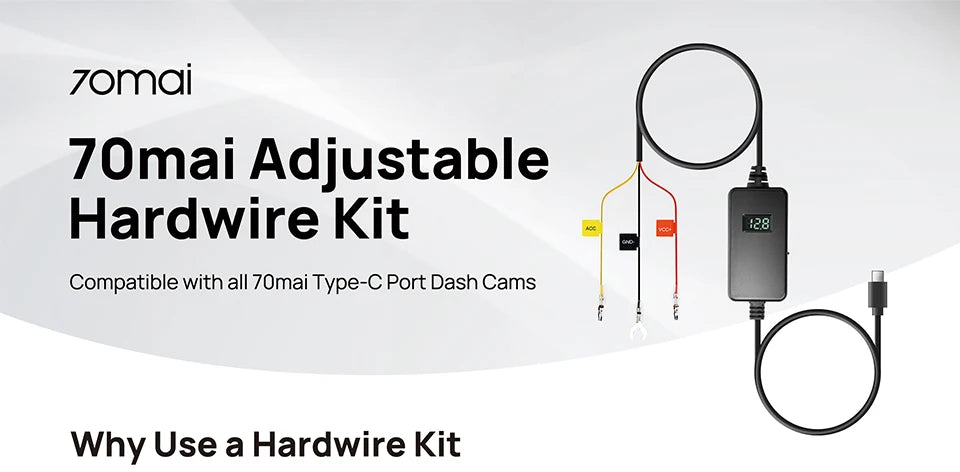 70mai Dash Cam Hardwire Kit OBD-II &  Adjustable Hardwire Kit UP06 for Car DVR Type-C Interface Plug-and-Play Parking Model